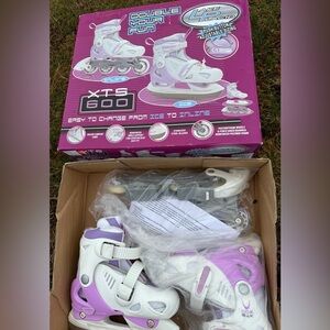 Lake Placid Girls Adjustable Skates J12-2 Pink/White Roller Derby/Ice Skates NIB